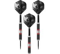 Designa D8650 Meteors | 48g Premium 90% Tungsten Heavy Barrel Steel Tip Dart Set with Ringed Grip Including Flights and Stems, M3, Black and Red