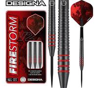 Designa Darts Firestorm V2 Darts | Steel Tip Darts Set | Ringed | Black | 22g (D5343)