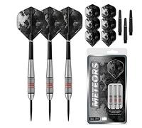 Designa Darts Meteors | 32g Premium 90% Tungsten Heavy Barrel Steel Tip Dart Set, M1, Black & Red (D8644)