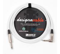 designacable.com 10m - White Unbalanced Straight to Angled Jack Guitar Lead - Handmade in the UK using Van Damme XKE instrument cable & Neutrik NP2X & NP2RX 1/4" Mono Jacks.