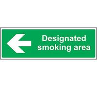Designated smoking area directional left arrow pointer Safety sign - Self adhesive sticker 300mm x 100mm