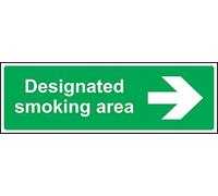 Designated smoking area directional right arrow pointer Safety sign - 3mm Aluminum sign 300mm x 100mm