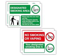 Designated Smoking Area & No Smoking Signs Stickers - 4 Pack, A5 Self-Adhesive labels for Workplace & Outdoor Use