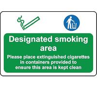 Designated Smoking Area Please Keep Area Clean Safety Sign - 1mm Plastic Sign (300mm x 200mm)
