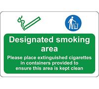 Designated smoking area please keep this area tidy Safety sign - 1.2mm Rigid plastic 200mm x 150mm