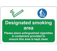 Designated smoking area please keep this area tidy Safety sign - 3mm Aluminium sign 300mm x 200mm Case (Pack of 2)