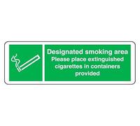 Designated Smoking Area Please Place - safety sign - High tack self-adhesive sticker (450mm x 150mm) Viewing Distance within 7m.