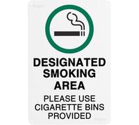 Designated Smoking Area Please Use Cigarette Bins Provided Warning Metal Sign Aluminum Signs for Outdoors Use Yard Farm Fence Home Wall Decor 8x12 inch