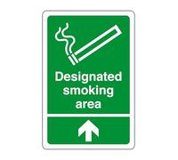 Designated smoking arrow up - safety sign, workplace safety, 1.2mm Rigid plastic for indoor/outdoor usage (400mm x 300mm) Viewing Distance within 14m.