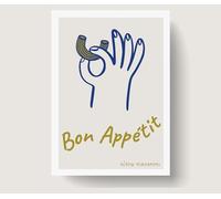 Designed By Lorna Bon Appetit Kitchen Wall Art Print, A3 Size Unframed, Blue and Gold Design