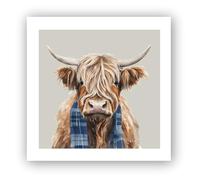 Designed By Lorna Watercolour Highland Cow with Tartan Country Wall Art Print Framed Picture or Unframed