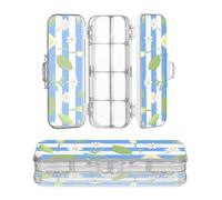 Designed Clear Pencil Box Plastic Blue White Striped Calla Lily Daisy | Double Deck Pens Case Hard For Craft Art With Snap-Tight Lid