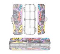 Designed Clear Pencil Plastic Box monsters Trucks Big Power Comic Style