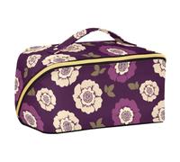 Designed Cosmetic Bag England Tudor Rose Khaki Purple | with Dividers Portable Large Make Up Bag,with Compartments & Handle