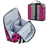 Designed Cosmetic Bags Black White Buffalo Plaid Pink Leopard Print | Standing Make Up Case with dividers Waterproof Make Up Bags For Women with Brush Holder