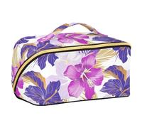 Designed Cosmetics Bag Floral Purple | with Dividers Large Capacity Travel Cosmetic Bag,Vertical Free-Standing
