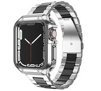 Designed for Apple Watch Band and Case, Stainless Steel Metal Chain with TPU Cover, Smart-Watch Link Bracelet Strap, Wrist-Band for i-Watch Series 9 8 7 6 5 4 3 2 1 SE, 41mm 40mm 38mm, Silver+Black