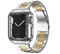 Designed for Apple Watch Band and Case, Stainless Steel Metal Chain with TPU Cover, Smart-Watch Link Bracelet Strap, Wrist-Band for i-Watch Series 9 8 7 6 5 4 3 2 1 SE, 41mm 40mm 38mm, Silver+Gold