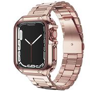 Designed for Apple Watch Band and Case, Stainless Steel Metal Chain with TPU Cover, Smart-Watch Link Bracelet Strap, Wrist-Band for i-Watch Series 9 8 7 6 5 4 3 2 1 SE, 45mm 44mm 42mm, Rose-Gold
