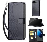 Designed for Google Pixel 10a Case Wallet,Women Flip Folio Cover with Embossed PU Leather Stand Credit Card Holders Slots Wrist Strap Phone Case for Google Pixel 10A (Black)