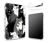 Designed for iPad 11th Generation 2023/ iPad 10th Gen 2022 10.9 inch Case, Transparent Back with Black White Cats, Slim Soft TPU Corner Protection Shockproof Bumper Cover