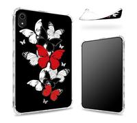 Designed for iPad 11th Generation 2023/ iPad 10th Gen 2022 10.9 inch Case, Transparent Back with Red Black White Butterflies, Slim Soft TPU Corner Protection Shockproof Bumper Cover