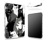 Designed for iPad 9th Gen 2021/8th Gen 2020/7th Gen 2019 10.2 inch Case, Transparent Back with Black White Cats, Slim Soft TPU Corner Protection Shockproof Bumper Cover