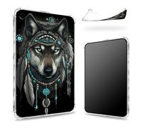 Designed for iPad 9th Gen 2021/8th Gen 2020/7th Gen 2019 10.2 inch Case, Transparent Back with Dream Catcher Wolf, Slim Soft TPU Corner Protection Shockproof Bumper Cover