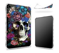 Designed for iPad 9th Gen 2021/8th Gen 2020/7th Gen 2019 10.2 inch Case, Transparent Back with Sugar Skull Flower, Slim Soft TPU Corner Protection Shockproof Bumper Cover