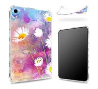 Designed for iPad 9th Gen 2021/8th Gen 2020/7th Gen 2019 10.2 inch Case, Transparent Back with Watercolor Natural Daisies, Slim Soft TPU Corner Protection Shockproof Bumper Cover