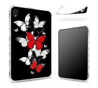 Designed for iPad Air 5th Gen 2022/ iPad Air 4th Gen 2020 10.9 inch Case, Transparent Back with Red Black White Butterflies, Slim Soft TPU Corner Protection Shockproof Bumper Cover