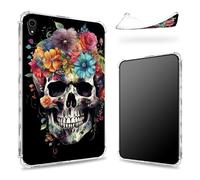 Designed for iPad Mini 6 8.3 inch 2021 Mini 6th Generation Case, Transparent Back with Sugar Skull Flowers, Slim Soft TPU Corner Protection Shockproof Bumper Cover