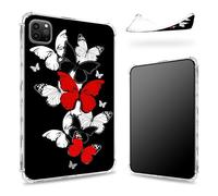 Designed for iPad Pro 12.9" 6th Gen 2022/5th Gen 2021/4th Gen 2020 Case, Transparent Back with Black and Red Butterfly, Slim Soft TPU Corner Protection Shockproof Bumper Cover
