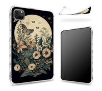 Designed for iPad Pro 12.9" 6th Gen 2022/5th Gen 2021/4th Gen 2020 Case, Transparent Back with Butterflies Flower Full Moon, Slim Soft TPU Corner Protection Shockproof Bumper Cover