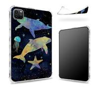 Designed for iPad Pro 12.9" 6th Gen 2022/5th Gen 2021/4th Gen 2020 Case, Transparent Back with Rainbow Whales, Slim Soft TPU Corner Protection Shockproof Bumper Cover