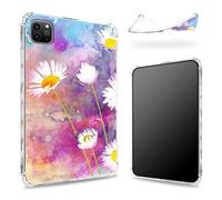 Designed for iPad Pro 12.9" 6th Gen 2022/5th Gen 2021/4th Gen 2020 Case, Transparent Back with Watercolor Natural Daisies, Slim Soft TPU Corner Protection Shockproof Bumper Cover