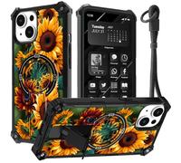 Designed for iPhone 14 Plus Phone Case 6.7" with Hand Strap, Built-in Kickstand, Dual Layer Hard PC + Soft Silicone Shockproof Protective Cover for Women Men Teens,Beautiful Sunflower