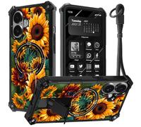 Designed for iPhone 16 Plus Phone Case 6.7" with Hand Strap, Built-in Kickstand, Dual Layer Hard PC + Soft Silicone Shockproof Protective Cover for Women Men Teens,Beautiful Sunflower
