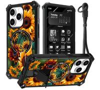 Designed for iPhone 16 Pro Max Phone Case 6.9" with Hand Strap, Built-in Kickstand, Dual Layer Hard PC + Soft Silicone Shockproof Protective Cover for Women Men Teens,Beautiful Sunflower