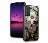 Designed for Moto G Pure Case,Plexiglass Back with Soft Silicone Bumper Shock Protective Case for Motorola Moto G Pure 2021 6.5",Golden Skull