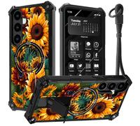 Designed for Samsung Galaxy A56 5G Phone Case 6.7" with Hand Strap, Built-in Kickstand, Dual Layer Hard PC + Soft Silicone Shockproof Protective Cover for Women Men Teens,Beautiful Sunflower
