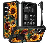 Designed for Samsung Galaxy S24/S25 5G Phone Case 6.2" with Hand Strap, Built-in Kickstand, Dual Layer Hard PC + Soft Silicone Shockproof Protective Cover for Women Men Teens,Beautiful Sunflower