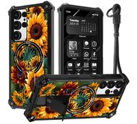 Designed for Samsung Galaxy S24 Ultra 5G Case 6.8" with Hand Strap, Built-in Kickstand, Dual Layer Hard PC + Soft Silicone Shockproof Protective Cover for Women Men Teens,Beautiful Sunflower