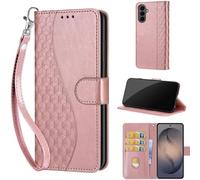 Designed for Samsung Galaxy S26 Plus Case Wallet,Women Flip Folio Cover with Embossed PU Leather Stand Credit Card Holders Slots Wrist Strap Phone Case for Samsung S26 Plus (Rose Gold)