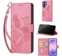 Designed for Samsung Galaxy S26 Ultra Case Wallet,Women Flip Folio Cover with Embossed PU Leather Stand Credit Card Holders Slots Wrist Strap Phone Case for Samsung S26 Ultra (Pink Girl)