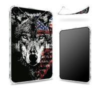 Designed for Samsung Galaxy Tab Galaxy Tab A9+/A9 Plus 11 inch 2023 Case, Transparent Back with Wolf American Flag, Slim Soft TPU Corner Protection Shockproof Bumper Cover