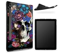Designed for Samsung Galaxy Tab S6 10.5" 2019 SM - T860/T865 Case, Matte TPU Rubber Back with Sugar Skull Flower, Slim Rubber Soft Silicone Shockproof Protective Cover with S Pen Holder