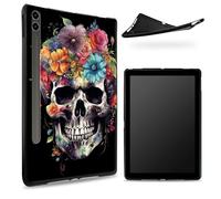 Designed for Samsung Galaxy Tab S6 10.5" 2019 SM - T860/T865 Case, Matte TPU Rubber Back with Sugar Skull Flowers, Slim Rubber Soft Silicone Shockproof Protective Cover with S Pen Holder