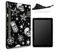 Designed for Samsung Galaxy Tab S6 10.5" 2019 SM - T860/T865 Case, Matte TPU Rubber Back with White Punk Skulls, Slim Rubber Soft Silicone Shockproof Protective Cover with S Pen Holder