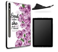 Designed for Samsung Galaxy Tab S7/S8 SM -X700/X706/T870/T875/T878 Case, Matte TPU Rubber Back with Bible Purple Flower, Slim Rubber Soft Silicone Cover with S Pen Holder